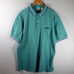 Vtg L.L. Bean Polo Shirt Men Large Tall Green Premium Double LT 100% Cotton